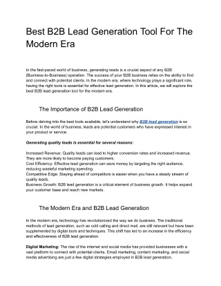 Best B2B Lead Generation For The Modern Era