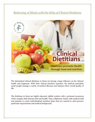 Balancing of Meals with the Help of Clinical Dietitians