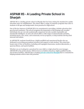 ASPAM IIS - A Leading Private School in Sharjah