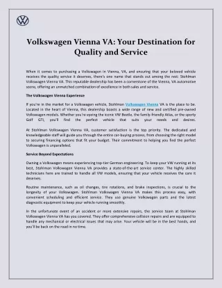 Volkswagen Vienna VA Your Destination for Quality and Service