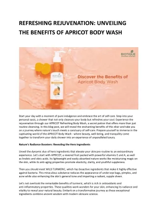 Revitalize Your Senses with Biotique's Apricot Body Wash