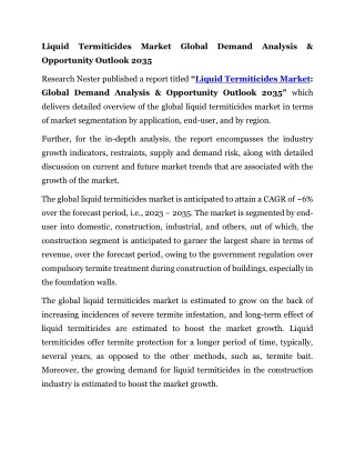 Liquid Termiticides Market Global Demand Analysis & Opportunity Outlook 2035