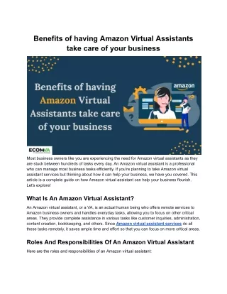 Benefits of having Amazon Virtual Assistants take care of your business