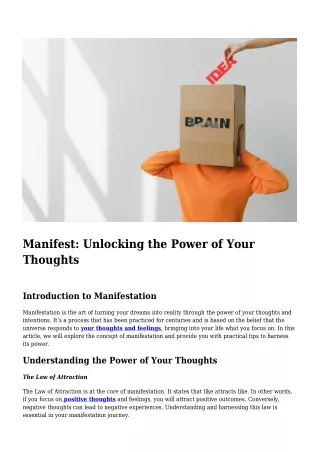 Manifest- Unlocking the Power of Your Thoughts