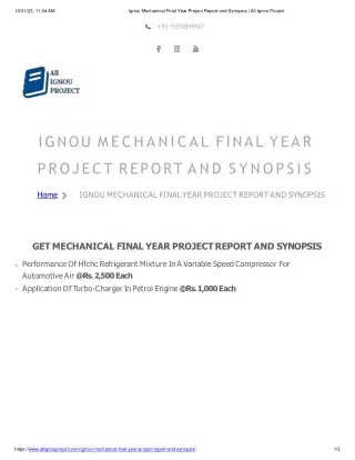 Ignou Mechanical Final Year Project Report And Synopsis