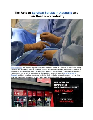 Oct. 31, 2023 - The Role of Surgical Scrubs in Australia and their Healthcare Industry