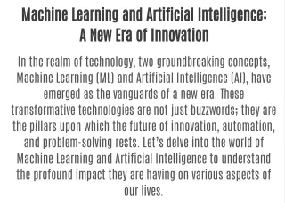 Machine Learning and Artificial Intelligence A New Era of Innovation