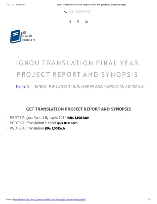 Ignou Translation Final Year Project Report And Synopsis