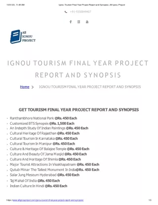 Ignou Tourism Final Year Project Report And Synopsis