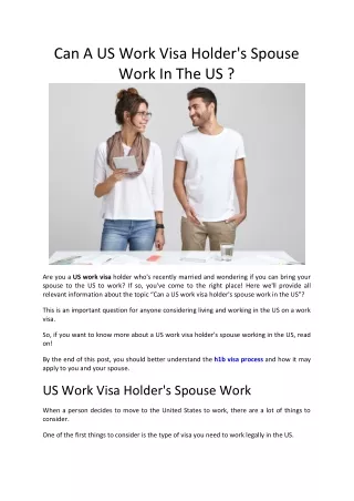 Can A US Work Visa Holder's Spouse Work In The US ?