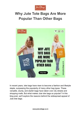 Why Jute Tote Bags Are More Popular Than Other Bags