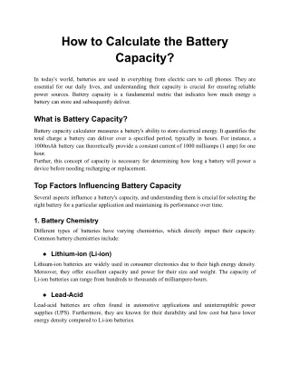 How to Calculate the Battery Capacity