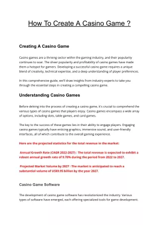 How To Create A Casino Game