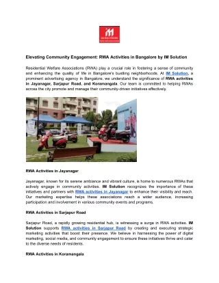 Elevating Community Engagement - RWA Activities in Bangalore by IM Solution