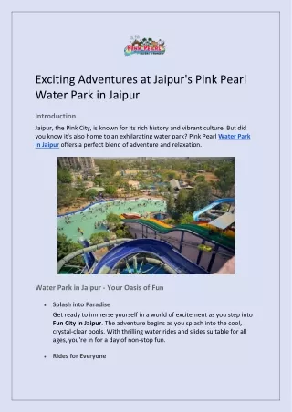 Exciting Adventures at Jaipur's Pink Pearl Water Park in Jaipur