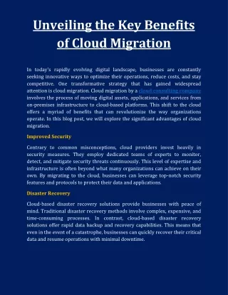 Unveiling the Key Benefits of Cloud Migration