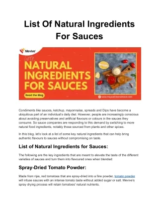 List Of Natural Ingredients For Sauces