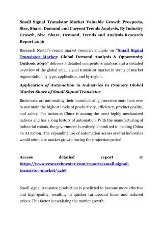 Small Signal Transistor Market Trends Analysis 2036