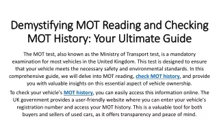 Demystifying MOT Reading and Checking MOT History Your Ultimate Guide