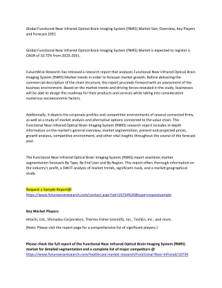 Functional Near Infrared Optical Brain Imaging System (fNIRS) Marke