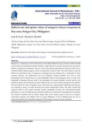 Indirect-use and option values of mangrove forest ecosystem in Day-asan, Surigao