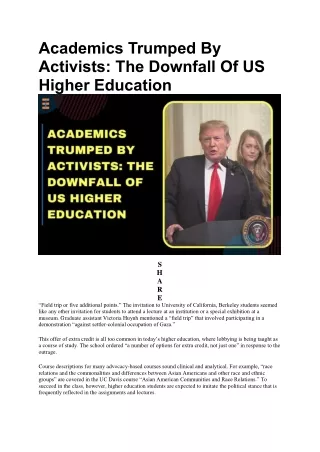 The Downfall Of US Higher Education: Academics Trumped By Activists | Future Edu