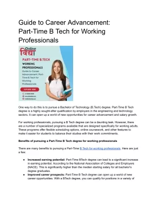 Guide to Career Advancement: Part-Time B Tech for Working Professionals