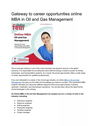 Gateway to career opportunities online MBA in Oil and Gas Management