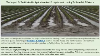 Thе Impact Of Pеsticidеs On Agriculturе And Ecosystеms According To Bеnеdict T Palеn Jr