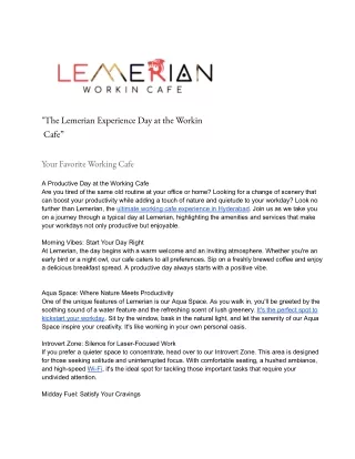 The Lemerian Experience Day at the Working Cafe