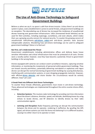 The Use of Anti-Drone Technology to Safeguard Government Buildings