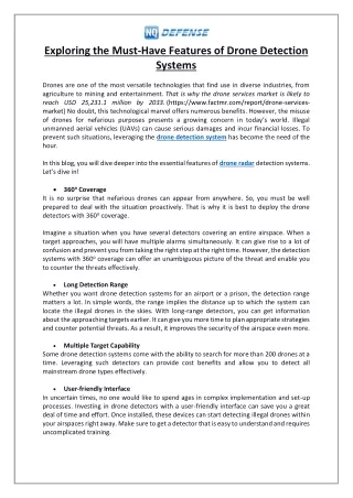 Exploring the Must-Have Features of Drone Detection Systems