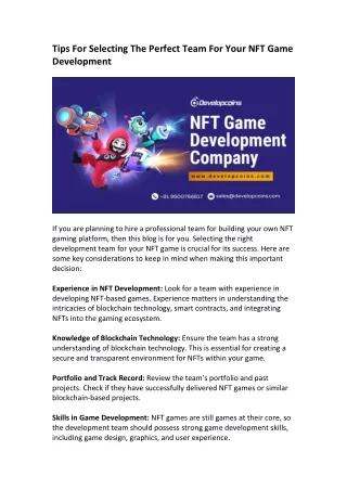 NFT Game Development Company - Developcoins