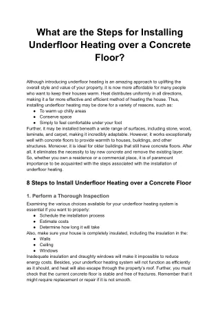 What are the Steps for Installing Underfloor Heating over a Concrete Floor