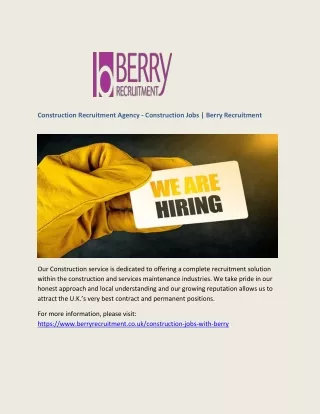 Construction Recruitment Agency - Construction Jobs - Berry Recruitment