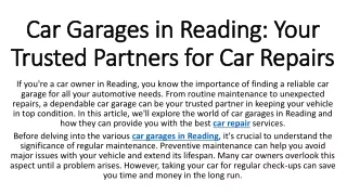 Car Garages in Reading Your Trusted Partners for Car Repairs