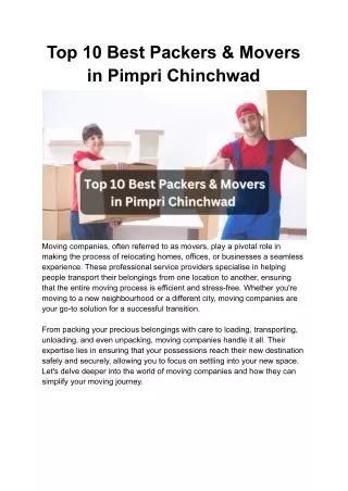 Top 10 Best Packers & Movers in Pimpri Chinchwad