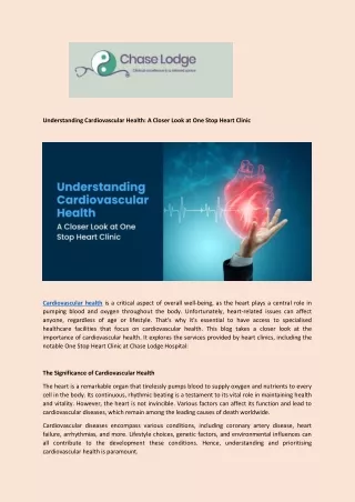 Understanding Cardiovascular Health A Closer Look at One Stop Heart Clinic