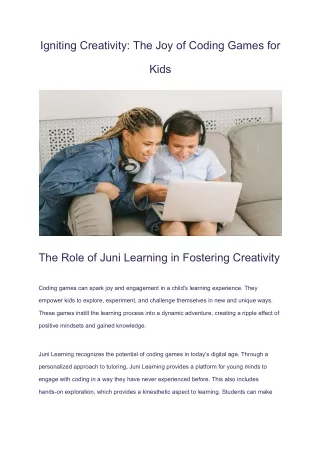 Creativity with Coding Games for Kids with Juni Learning