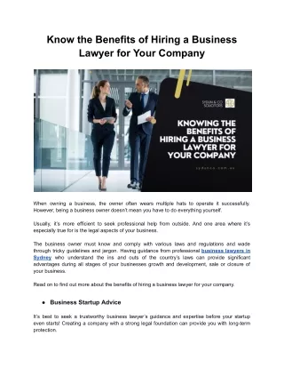 Know the Benefits of Hiring a Business Lawyer for Your Company