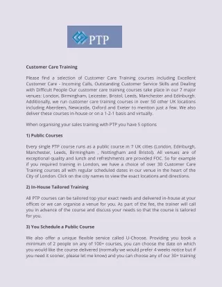 Customer Care Training Courses in UK - PTP