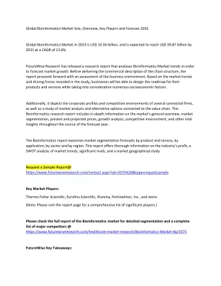 Global Bioinformatics Market Size, Overview, Key Players and Forecast 2031
