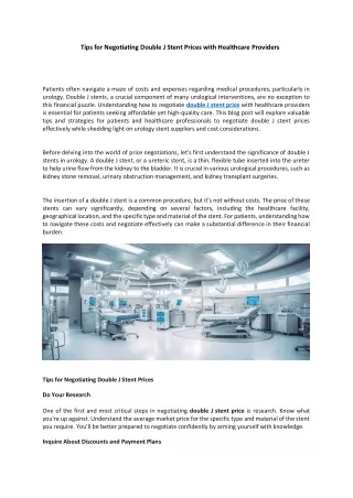 Tips for Negotiating Double J Stent Prices with Healthcare Providers