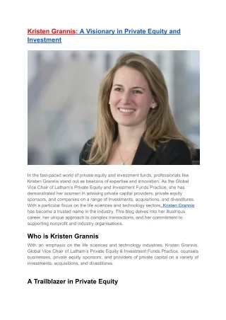 Kristen Grannis-A Visionary in Private Equity and Investment