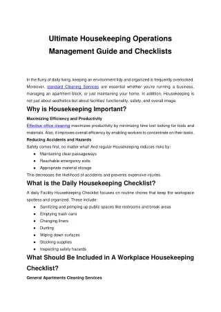 Ultimate Housekeeping Operations Management Guide and Checklists