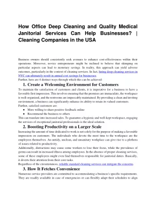 How Office Deep Cleaning and Quality Medical Janitorial Services Can Help Businesses  Cleaning Companies in the USA