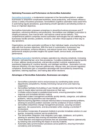 Optimizing Processes and Performance via ServiceNow Automation