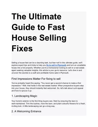 The Ultimate Guide to Fast House Selling Fixes