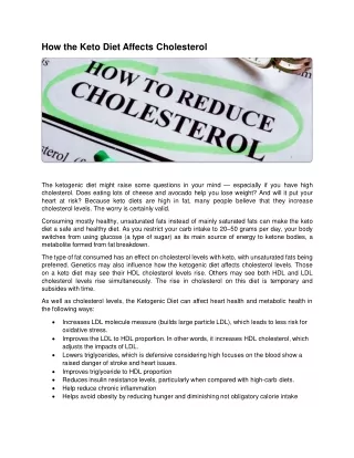 How the Keto Diet Affects Cholesterol