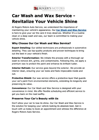 Car Wash and Wax Service - Revitalize Your Vehicle Shine